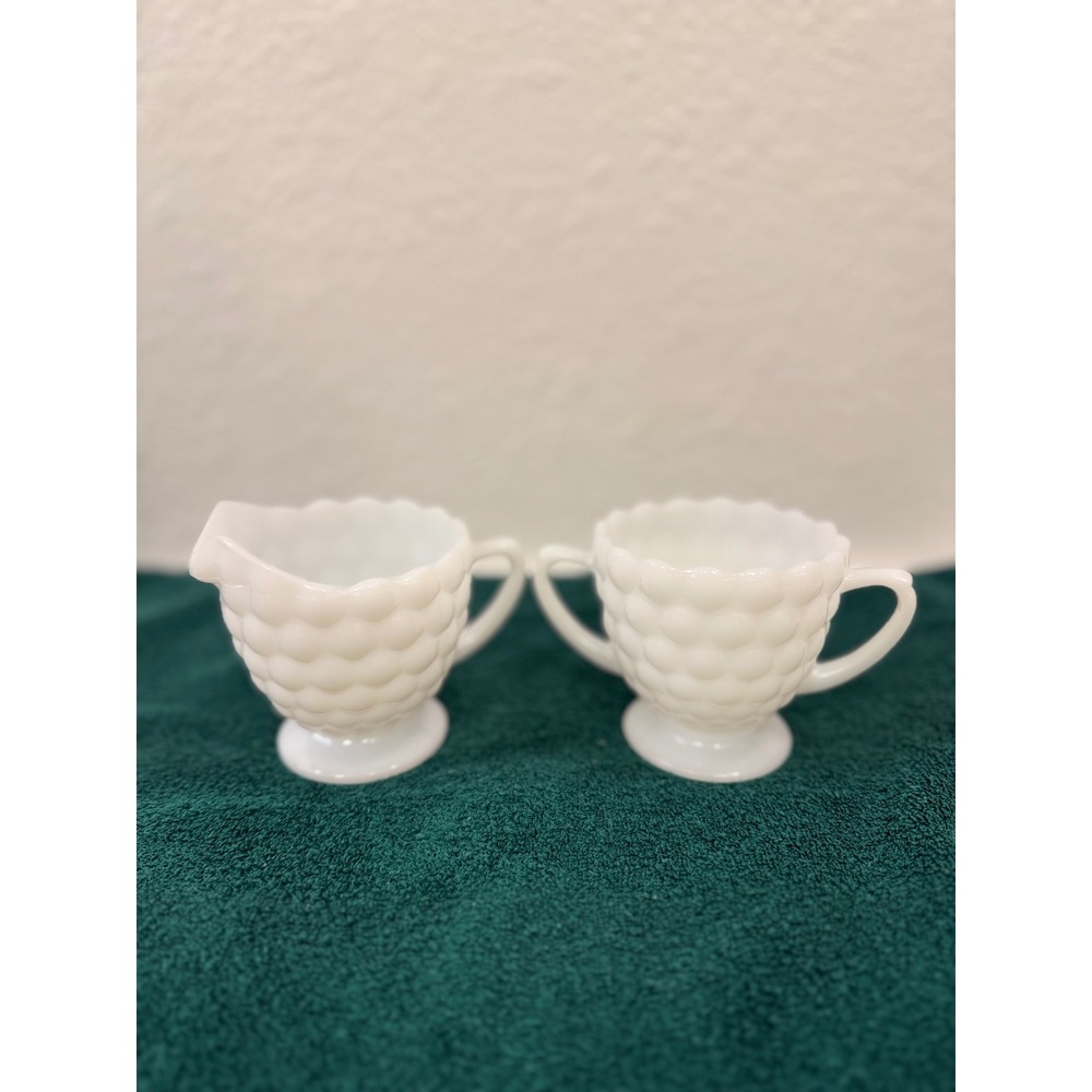 Vintage Milk Glass Creamer and Sugar Bowl Set Hobnail Milkglass Kitchen Decor
